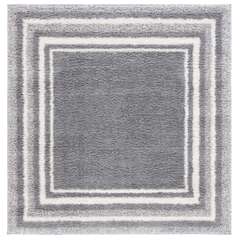 Tapis rayé à poils longs Omveer, Carré 6 pi 7 po