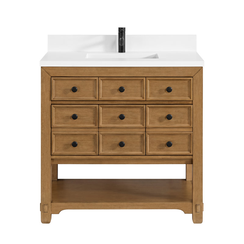 Malibu 36'' W Single Vanity, White Zeus, Widespread, Amber Birch