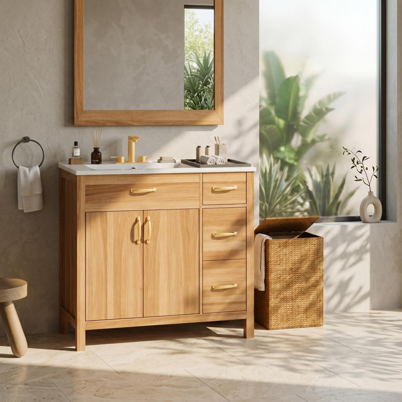 Ensemble de meuble-lavabo en bois 36 po (lavabo inclus) avec 2 portes à fermeture douce, 3 tiroirs à fermeture douce, tablette réglable