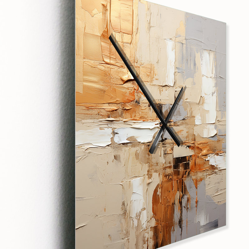 Collage géométrique beige et gris II - Très grandes horloges murales abstraites, H 40 po x l 30 po x P 1 po