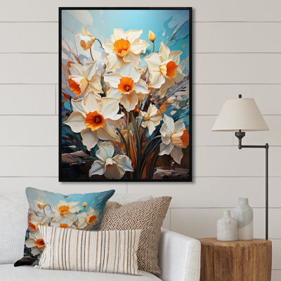 «Bold Colors Gray White Daffodils Bloom I», reproduction sur toile