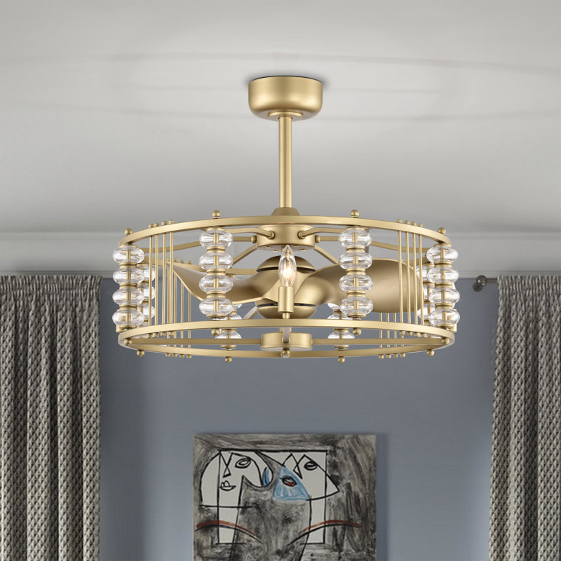 Randy 28 Inch Modern Matte Gold Clear Glass Ceiling Fan With Remote