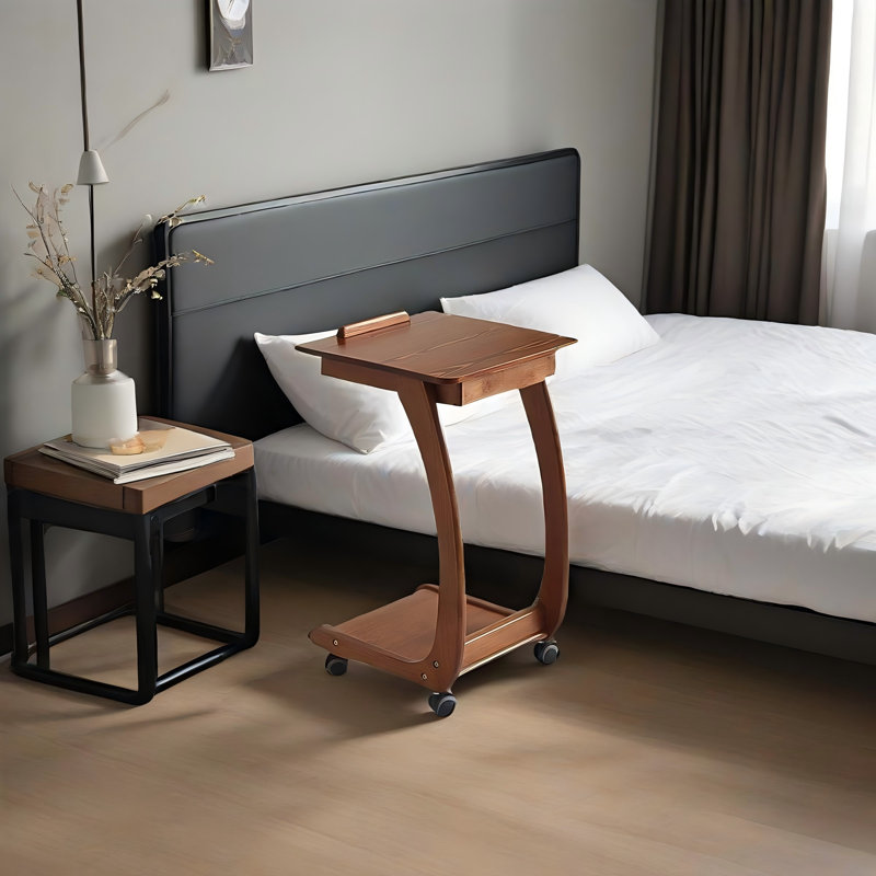 Table de bout mobile en bois massif 31,5 po couleur noyer, H 26,77 po x l 23,62 po x P 15,75 po