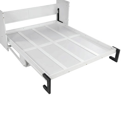 Queen Size Wood Vertical Murphy Bed, Space-Saving Hidden Wall Bed, Wall Bed Cabinet, With Desk, Gas Struts