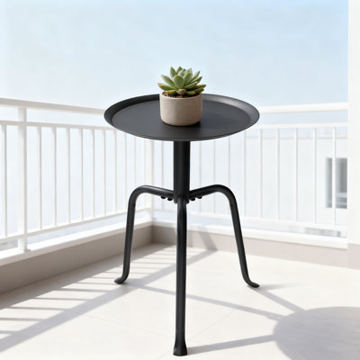 Mid-Century Modern Plant Stand With Raised Edge Tray, Heavy-Duty Metal Indoor Outdoor Flower Pot Stand, Minimalist 3-Leg Side Table For Home Decor