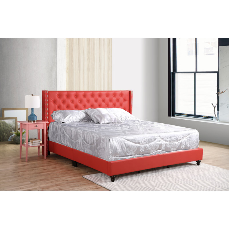 Ashe Upholstered Low Profile Standard Bed, King, Red