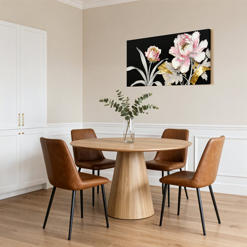 Ensemble de 1 tableau mural sur toile tendue, orné de pivoines roses et de feuilles d'or, H 12 po x l 36 po
