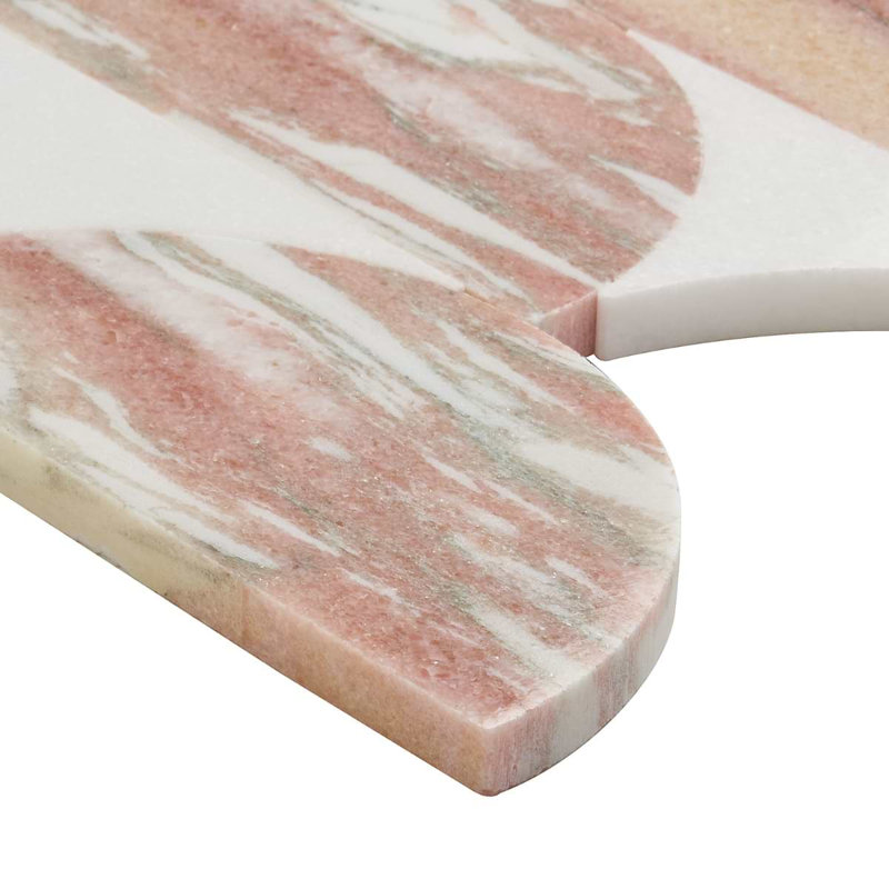 Moonrise Polished Thassos Marble Mosaic Tile, Pink Rosa