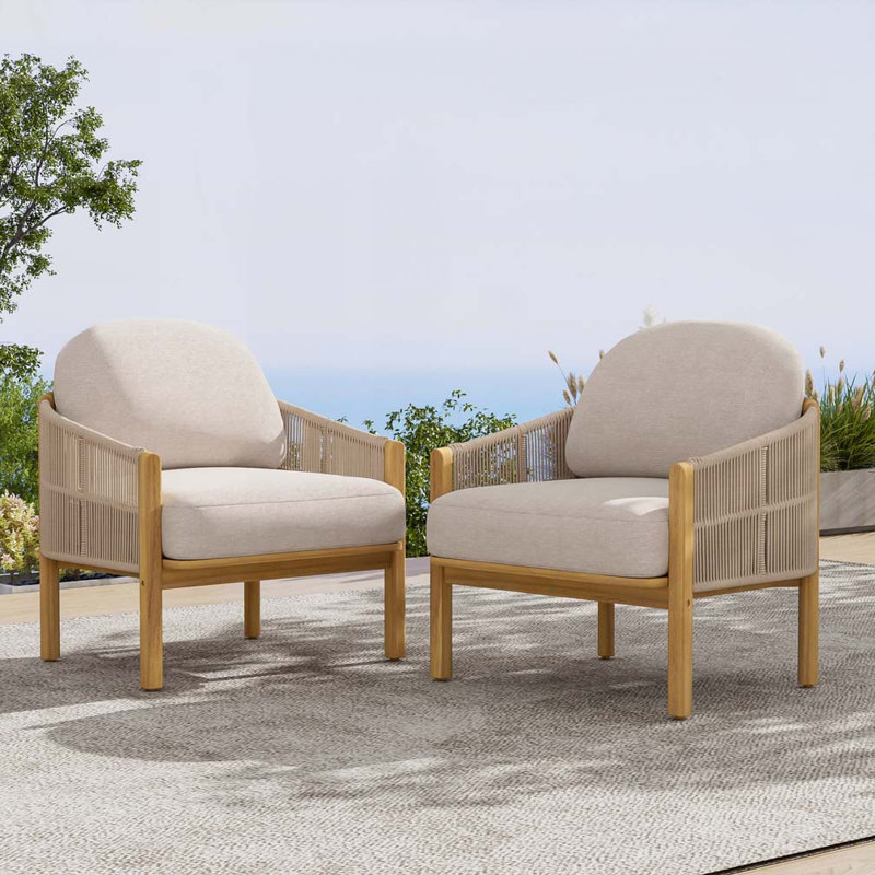 Acacia Wood Outdoor Club Chair,Armchair, Beige/Natural Frame