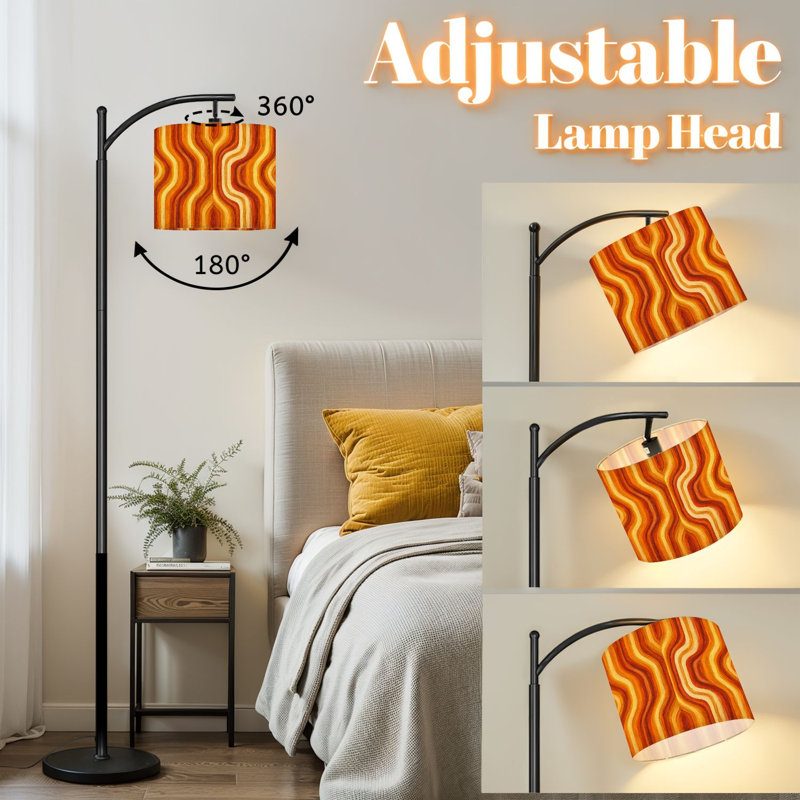 Lampe sur pied à arc avec abat-jour réglable rétro des années 70 rétro Mid-Century moderne groovy lampe sur pied 3 températures de couleur à intensité variable haute lampe sur pied avec interrupteur au pied pour la chambre à coucher