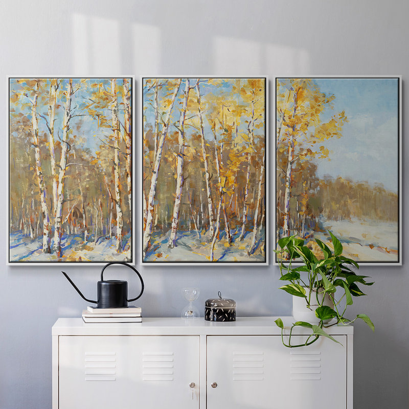 Arbres d'automne - Toile encadrée multi-pièces, H 24 po x l 48 po x P 2 po, Blanc