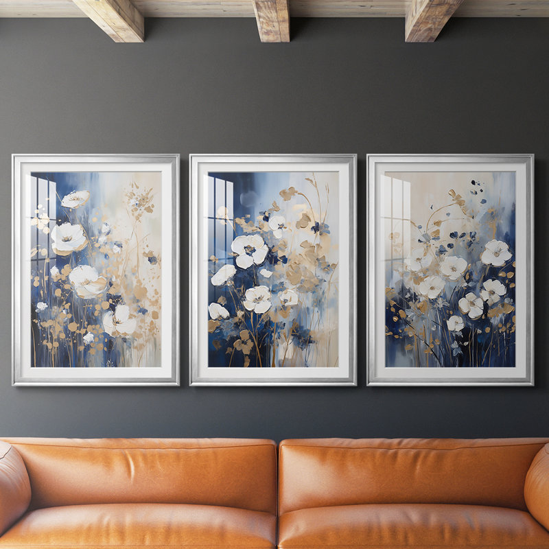 FLORAL Series CECII - Impression sur mesure encadrée de qualité supérieure - 3 pièces, H 15 po x l 19 po