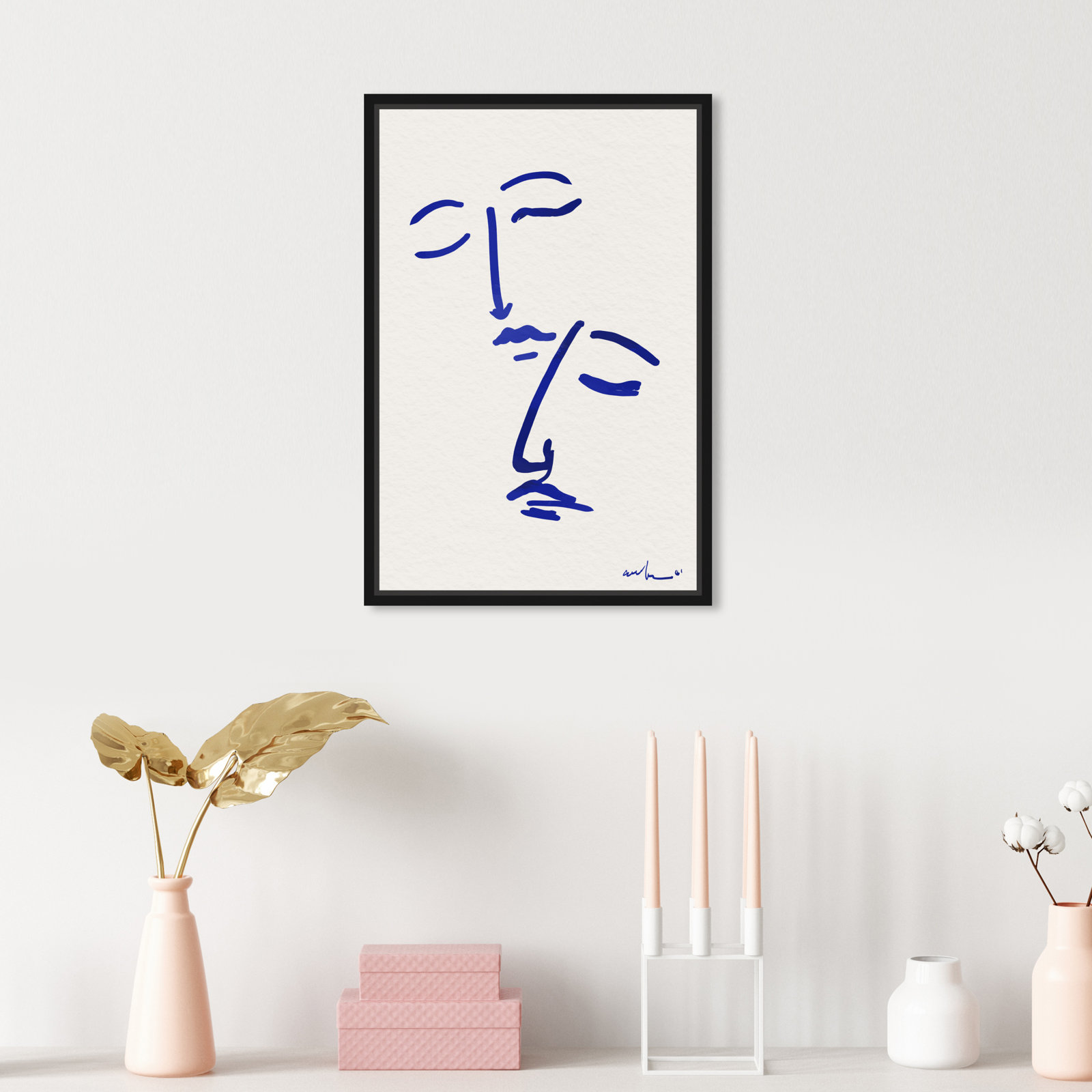 Abstract Couple Blue And White by Oliver Gal, Black, 16" H x 11" W