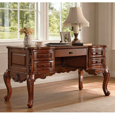Vintage Solid Wood Office Desk with 5 Drawers
