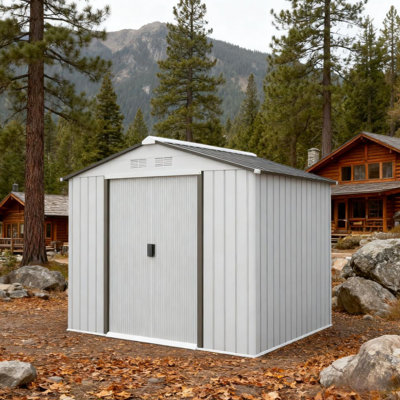 Remise de jardin avec 4 évents et 2 portes coulissantes, acier galvanisé blanc, 6,7 pi x 3,8 pi x 6,1 pi, spacieuse pour ranger l'équipement, construction en acier simple à installer, fournitures pour la pelouse, météo - installation par l'utilisateur