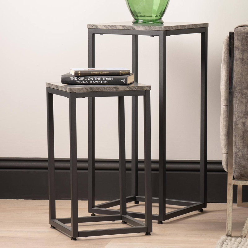 Scottdale Nesting Side Table For Living Room, Metal Plant Stand with MDF Top, Nest of End Table