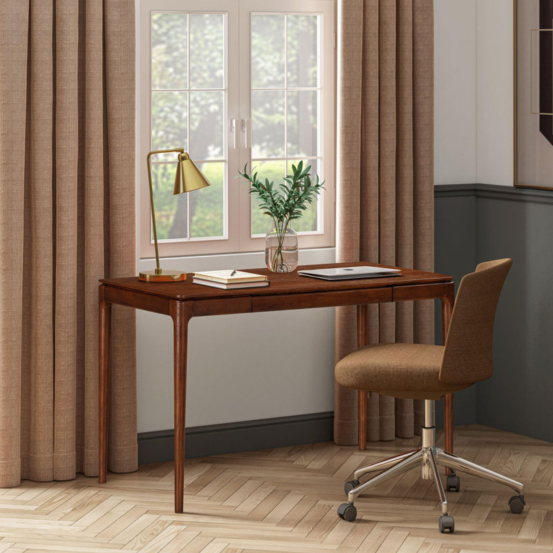 NTC Mingle Modern Wooden Rectangle Desk Table with Hidden Drawer – Waterproof & Heat Resistant, Dark Walnut, Dark Walnut