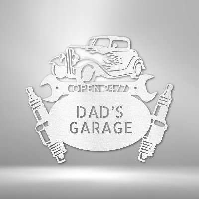 Monogramme de mécanicien Hot Rod personnalisé, panneau en acier, décoration murale en métal