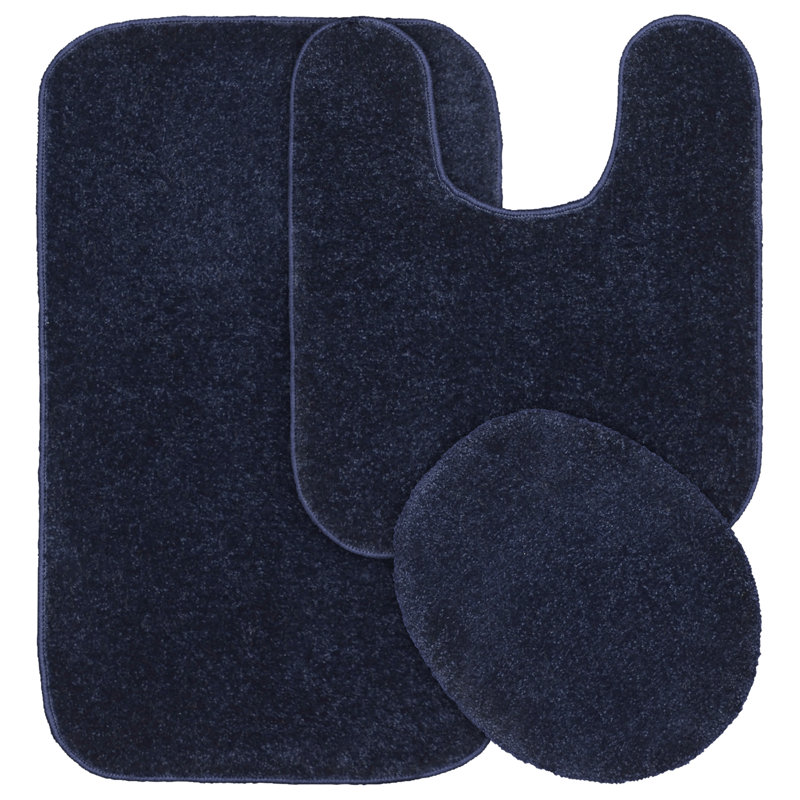 Felia Nylon 3 Piece Bath Rug Set with Non-Slip Backing, Navy