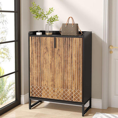 29.52” Brown & Black Shoe Cabinet With Doors, 5 Tiers Shoe Storage Organizer