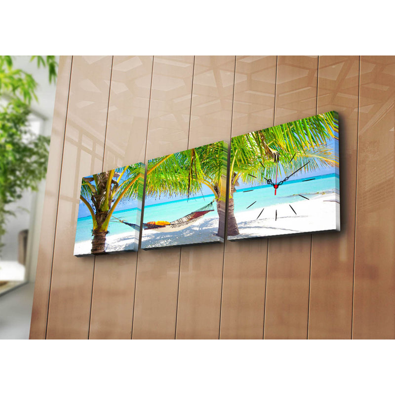 Ensemble de 3 horloges murales élégantes en toile, 35,4 x 11,0 pouces | 100% toile de suède avec cadre 100% bois, épaisseur: 1,2 po | Décoration élégante pour le salon, la chambre à coucher et le bureau