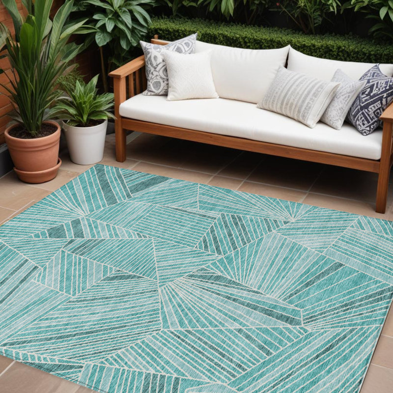 Tapis bleu sarcelle lavable intérieur / extérieur 9 pi x 12 pi HomeRoots
