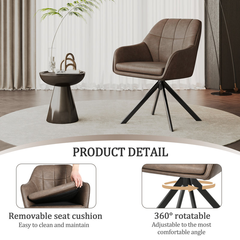 Upholstered Metal Upholstered Back Armchair, Dark Brown PU