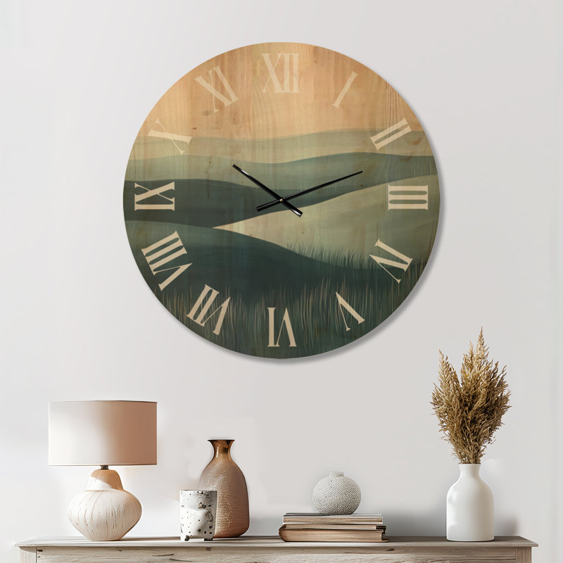 Horloge murale abstraite en bois Misty Blue Hills, Medium