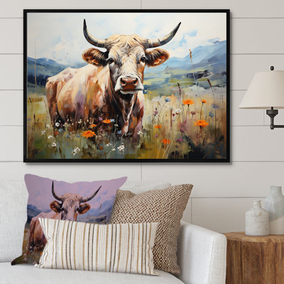 Vache dans des champs pastel - impressions encadrées de vache
