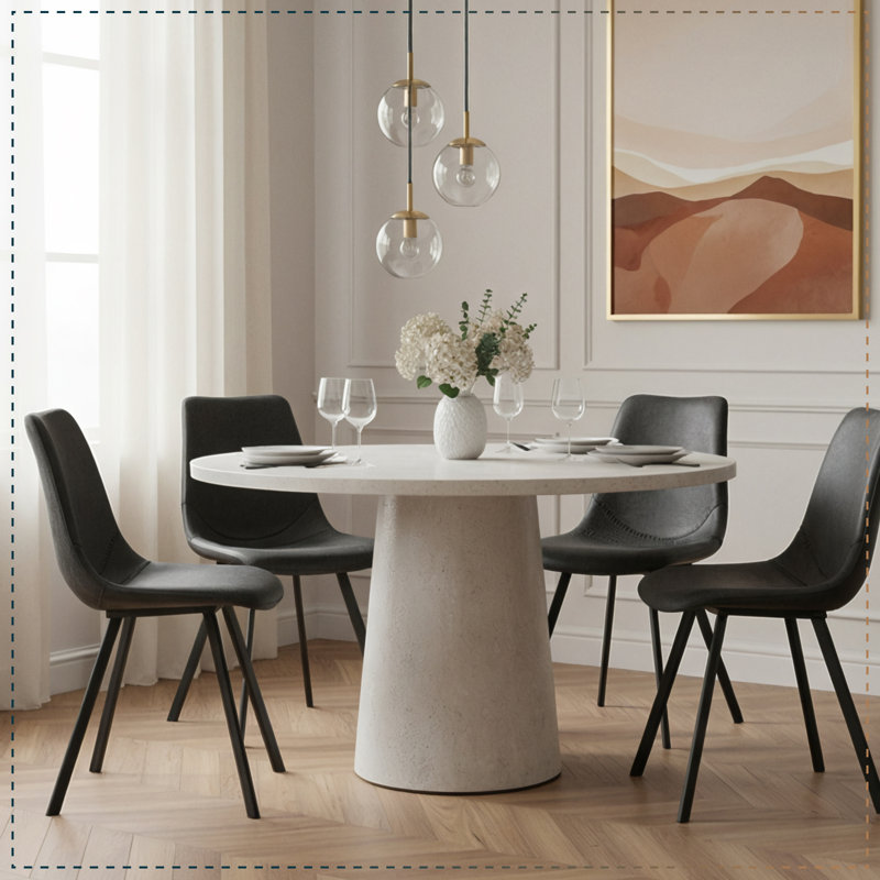 Annalise Mid-Century Modern Leather Dining Chair – Ergonomic Waterfall Seat & Powder-Coated Iron Legs, Charcoal Black, Black