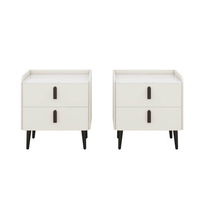 Nightstands Set Of 2, Bed Side Table With 2 Drawers Storage And Marble-Pattern Tabletop, Modern Beside Table , End Table
