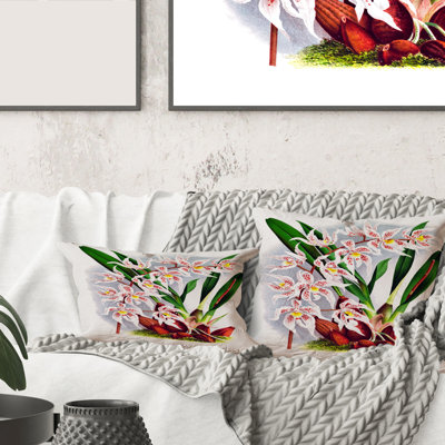 Carré, fleur d'orchidée blanche rétro II - coussin décoratif traditionnel