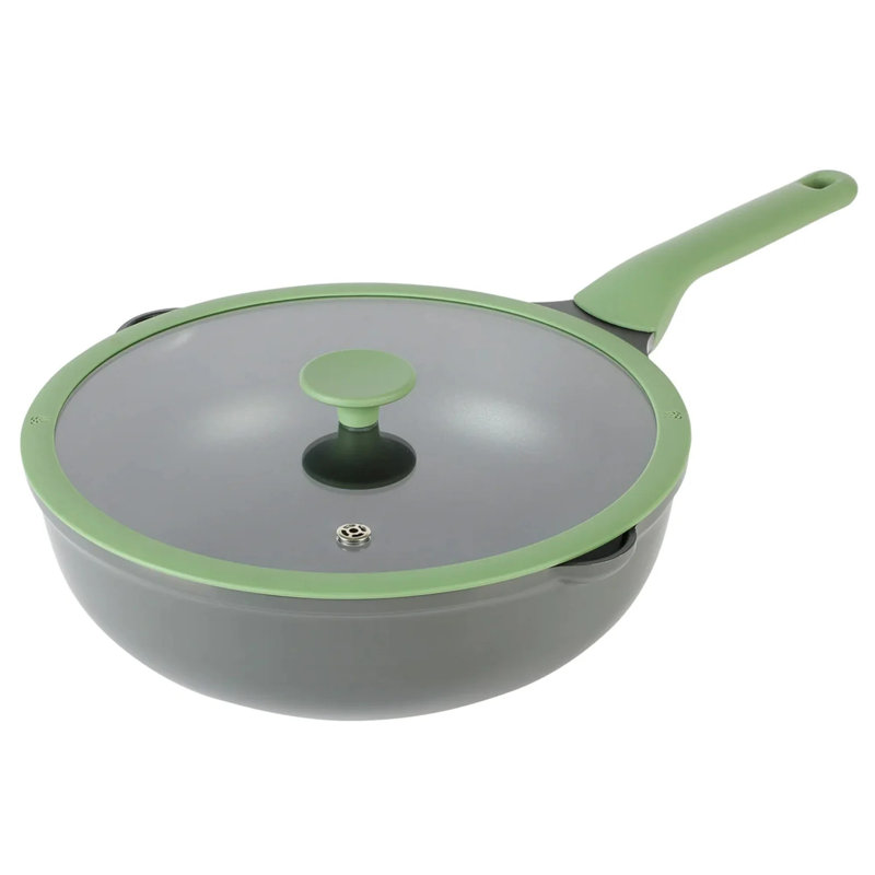 Poêle à sauter en aluminium coulé antiadhésif avec couvercle Kenmore Theodore de Fry, Braise et Sear On