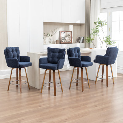 Ensemble de tabourets de bar 4 pièces avec pieds en bois courbé et coussins moelleux