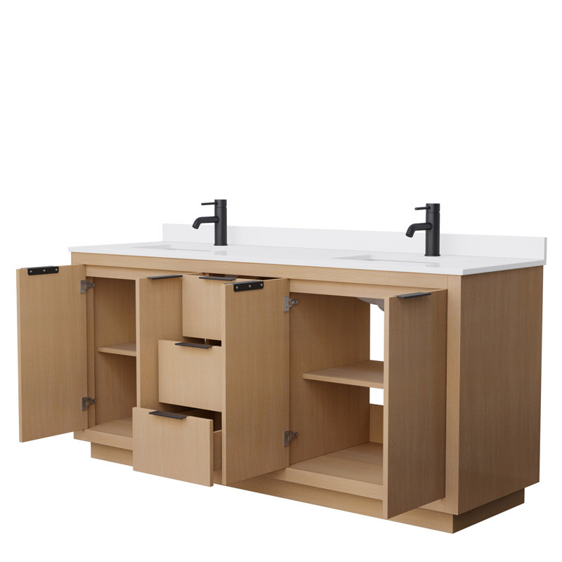 Ensemble de meuble-lavabo double 72 po Maroni, Marbre de culture blanc, Noir mat