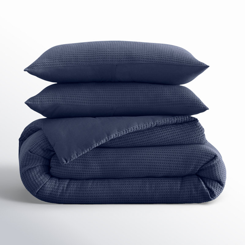 Felix Cotton Waffle Comforter Set, Midnight Navy, Full / Queen Comforter + 2 Standard Shams