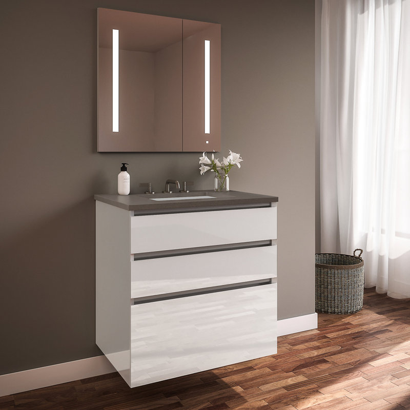 Curated Cartesian 31" Single Bathroom Vanity Set with Mirror, Stone Gray, White