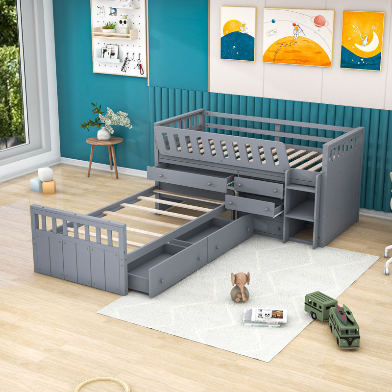 Lit superposé en bois Keithon, gris