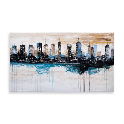 Industrial Blue Tablecloth - Buildings on the Horizon Decor