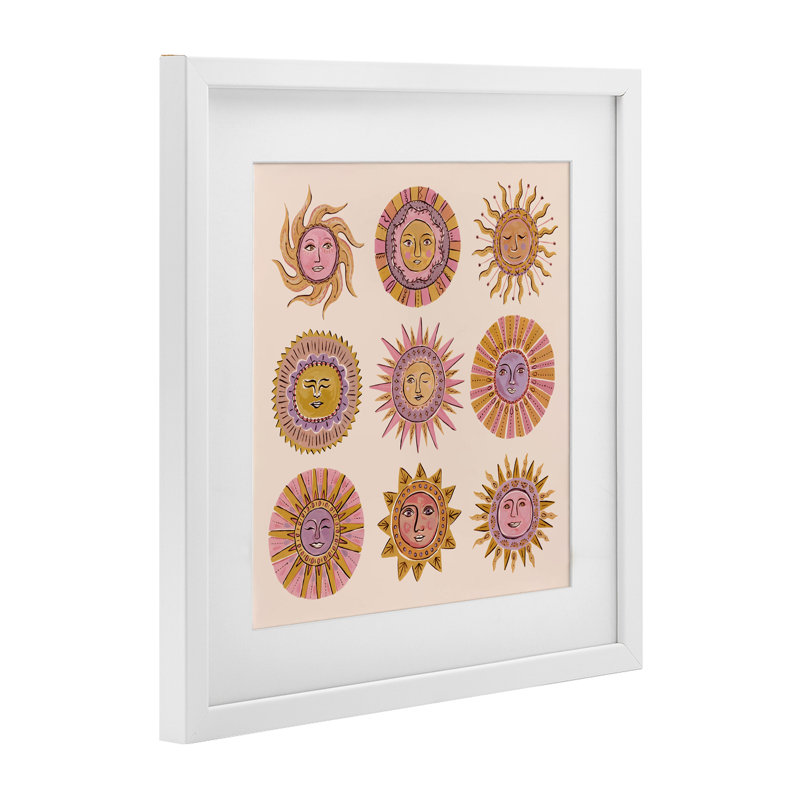 Boho Solar faces, reproduction encadrée sous verre, design par Two If By Sea Studios, H 13 po x l 13 po, Cadre blanc côtier