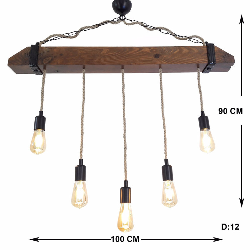 Lustre unique à 5 lumières Firat, Noyer