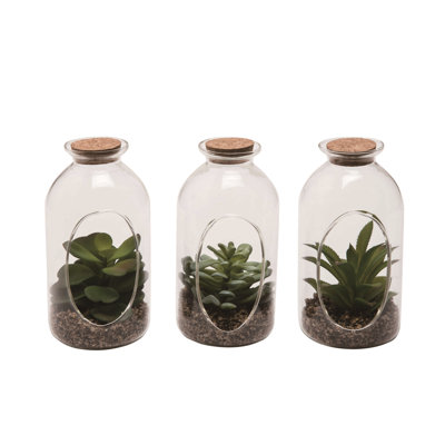 Top Faux Succulent Bottle Set of 3 Spring Home Decorations