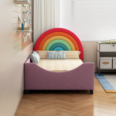 Upholstered Bed With Colorful Round Headboard, Twin Size