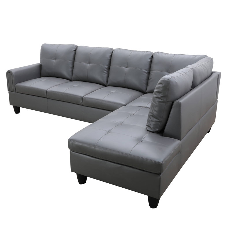 Canapé modulaire rembourré en forme de L gris foncé faisant face à la droite, Mélange de polyester gris