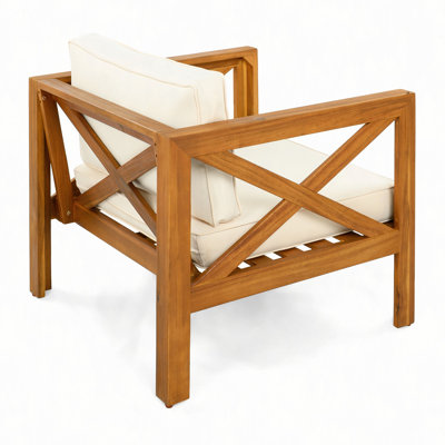 Fauteuil club d'extérieur en bois d'acacia avec coussins (ensemble de 2), ensemble de conversation, coussin