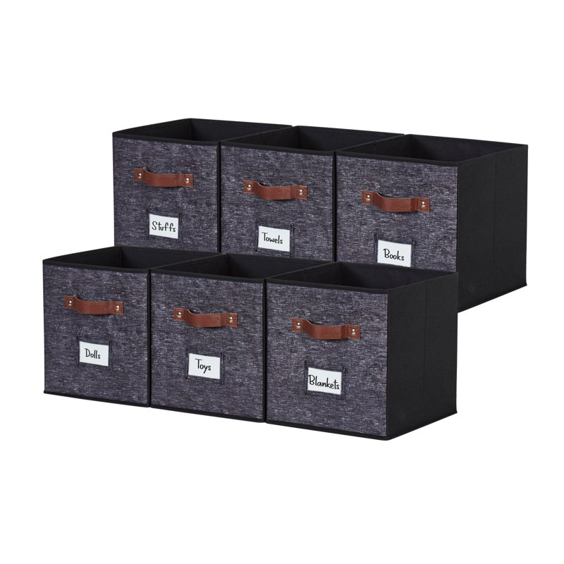 Bacs de rangement | Boîte de rangement en forme de cube avec porte-étiquettes, 11 po x 10,5 po x 10,5 po, Motif noir
