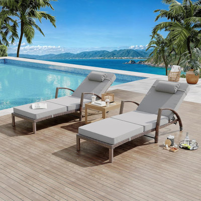 2 Piece Patio Lounge Chairs Set, Adjustable Wicker Chaise Loungers with Cushions & Pillows for Outdoor