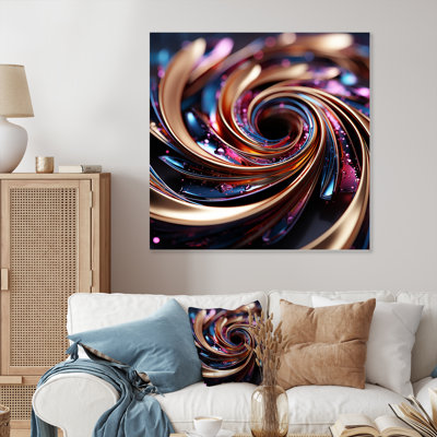 Or et rose hypnotique abstrait en spirale I - spirales abstraites en métal, art mural