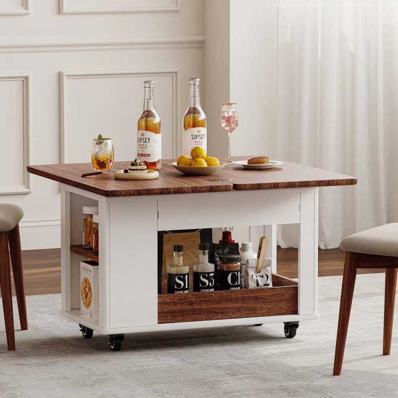 Table basse avec plateau pliable et roulettes, Blanc