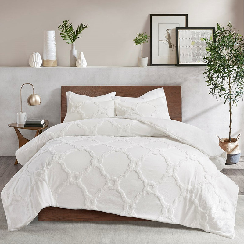 3 Piece Chenille Comforter Full/Queen - Geometric Design, , Soft Texture Cotton Full/Queen, ,